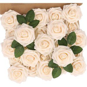 Roses Artificial Flowers 25pcs Fake Flowers Foam Roses for DIY Wedding Yellow